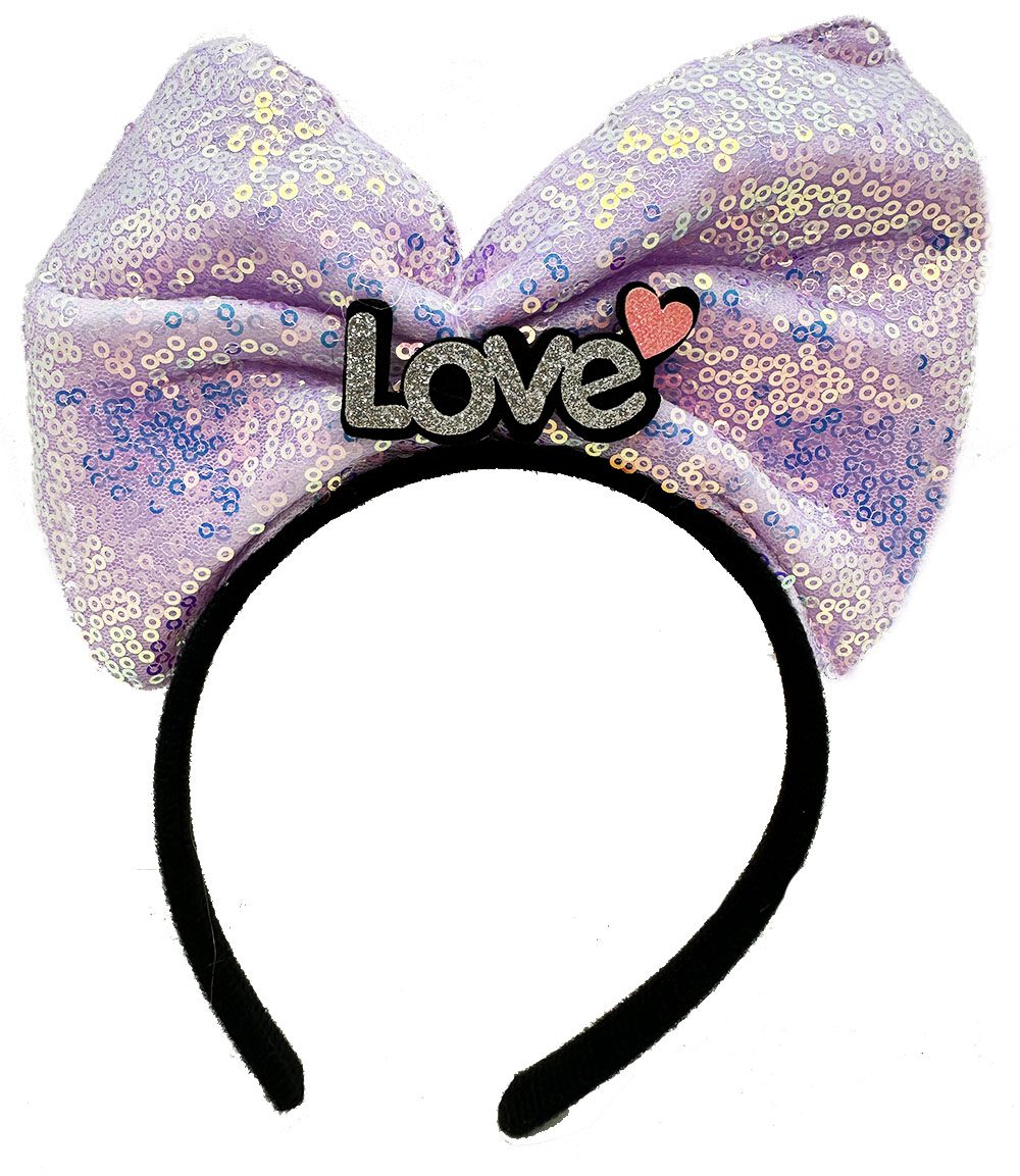 Led Işıklı 3 Farklı Fonksiyonda Yanan Gümüş Love Yazılı Lila Fiyonk Taç 20X17 cm (5271)