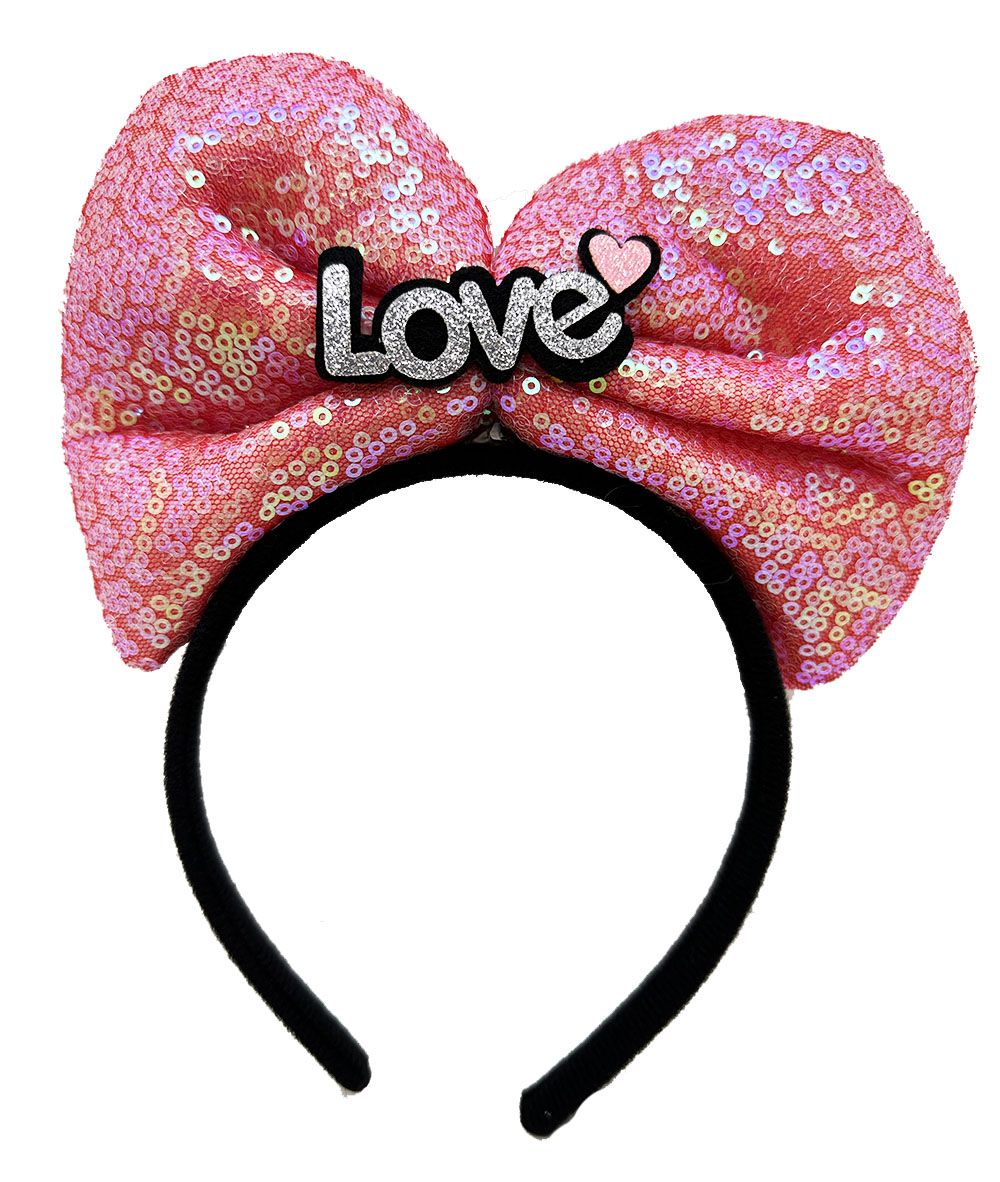 Led Işıklı 3 Farklı Fonksiyonda Yanan Gümüş Love Yazılı Fuşya Pembe Fiyonk Taç 20X17 cm (5271)