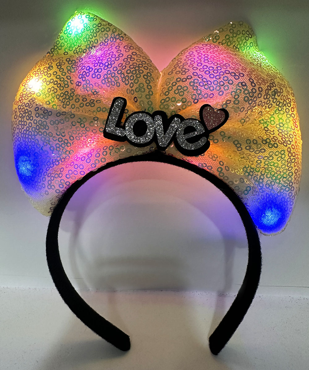 Led Işıklı 3 Farklı Fonksiyonda Yanan Gümüş Love Yazılı Sarı Fiyonk Taç 20X17 cm (5271)