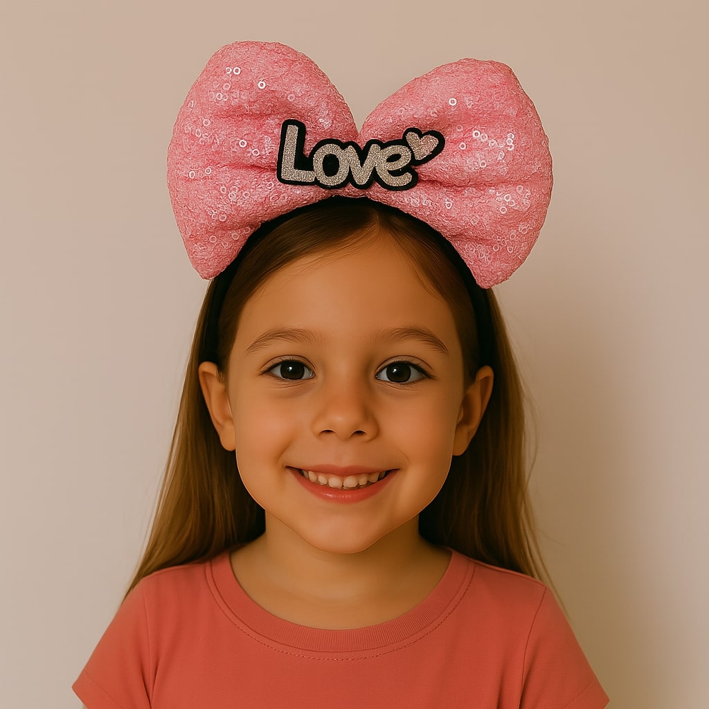 LED Işıklı Love Yazılı Fuşya Fiyonk Taç – Kız Çocuk Parti Tacı (5271)