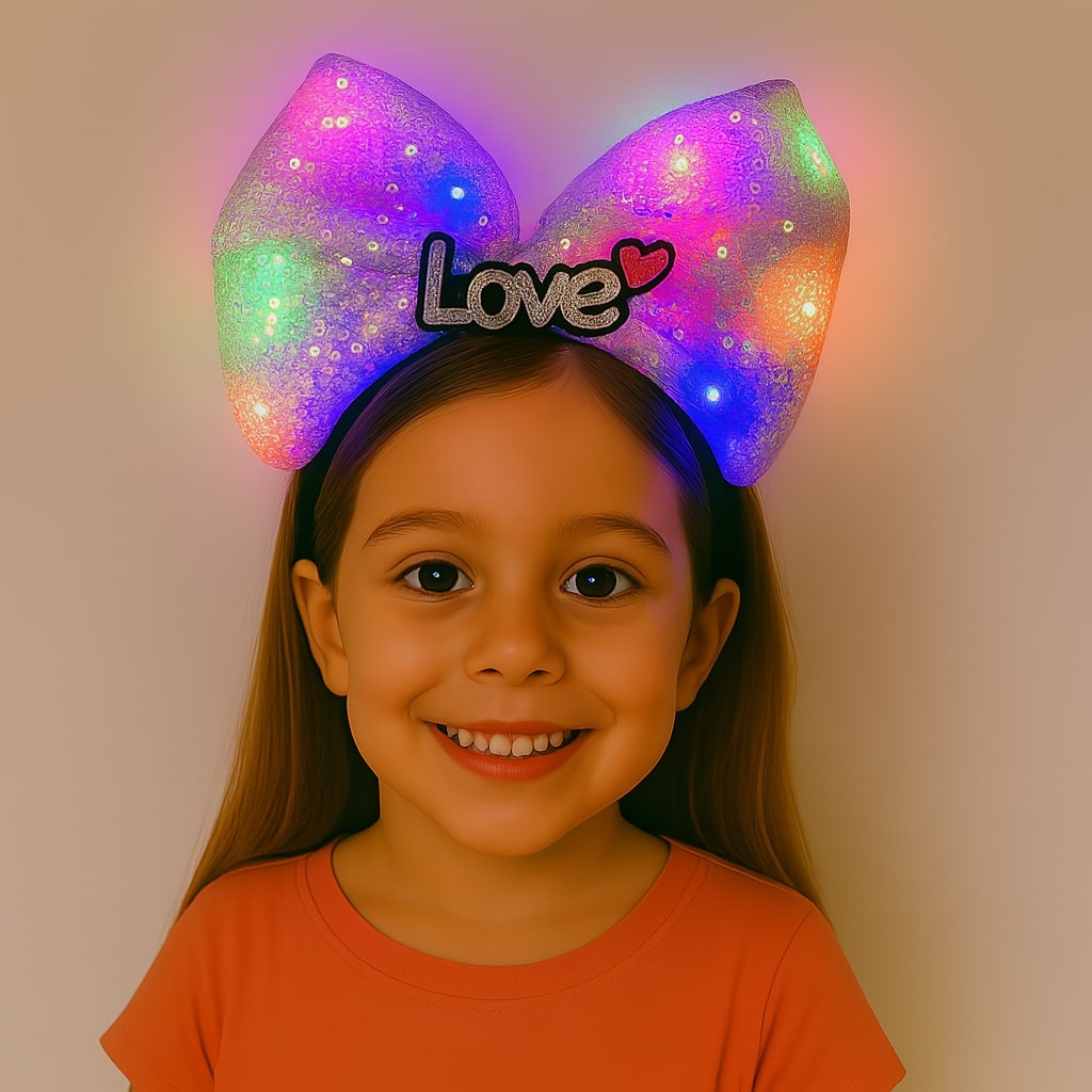 LED Işıklı Love Yazılı Mor Fiyonk Taç – Kız Çocuk Parti Tacı (5271)