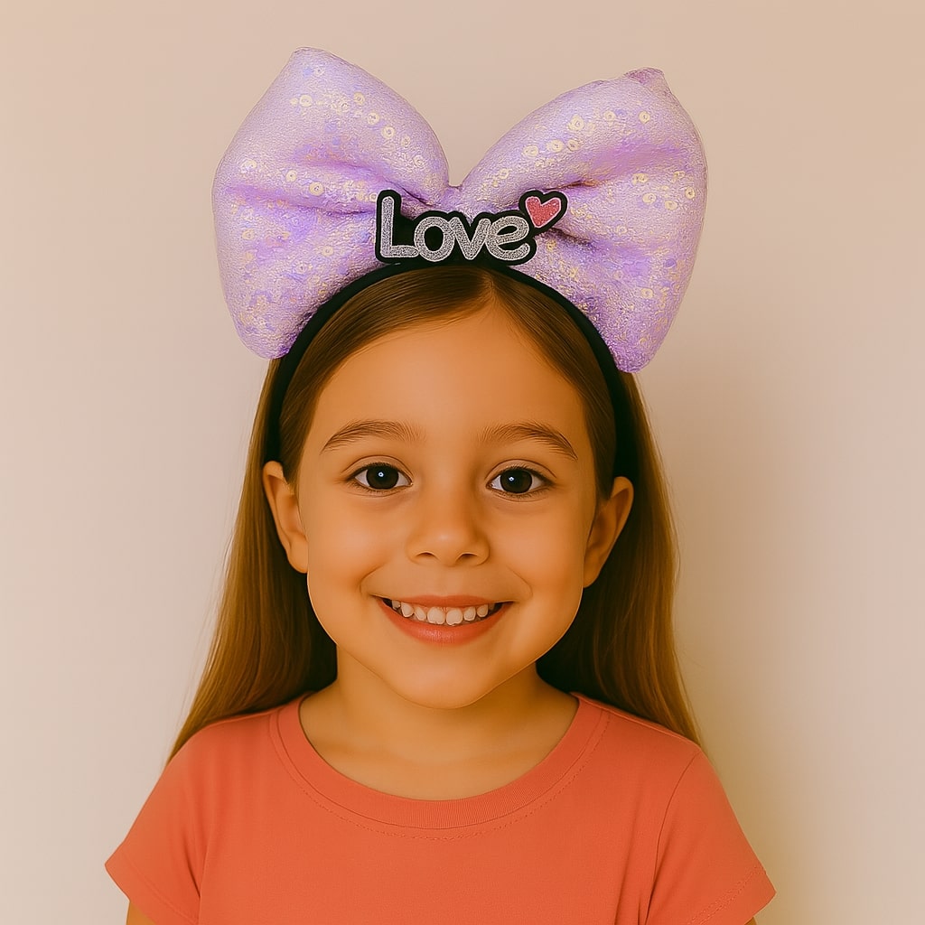 LED Işıklı Love Yazılı Mor Fiyonk Taç – Kız Çocuk Parti Tacı (5271)