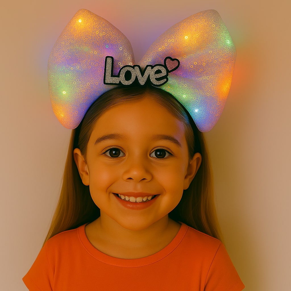 LED Işıklı Love Yazılı Pembe Fiyonk Taç – Kız Çocuk Parti Tacı (5271)