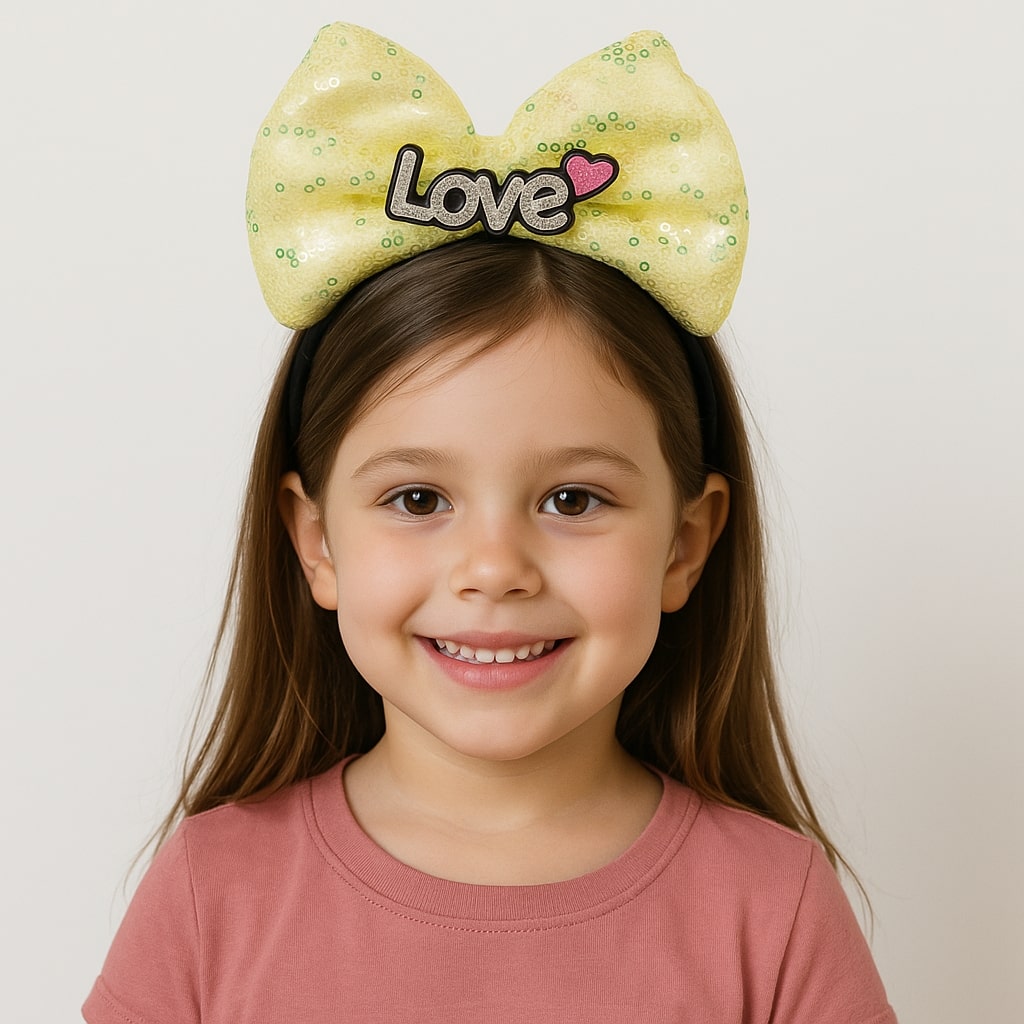 LED Işıklı Love Yazılı Sarı Fiyonk Taç – Kız Çocuk Parti Tacı (5271)