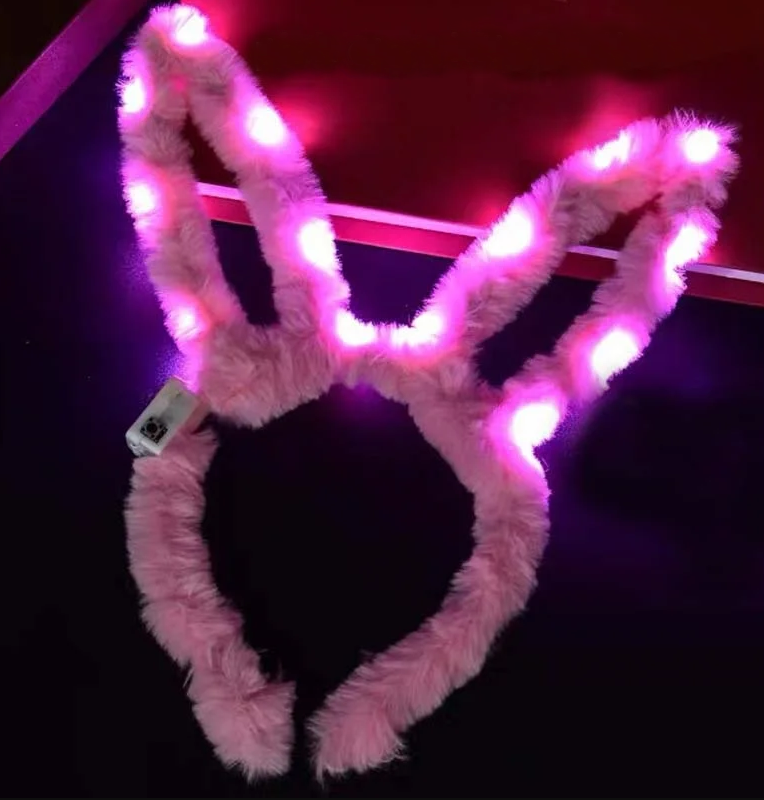 Led Işıklı Peluş Pofuduk Tavşan Kulak Tavşan Taç Pembe 17X23 cm (5271)