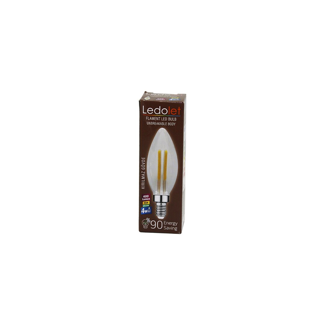 LEDOLET  4W=45W - E14   MUM  FLAMENT LED RUSTİK AMPUL  400LUMEN - 3000K   KIRILMAZ GÖVDE (5271)