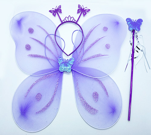 Lila Renk Kelebek Kanadı Tacı ve Sopası 50x37 cm (5271)