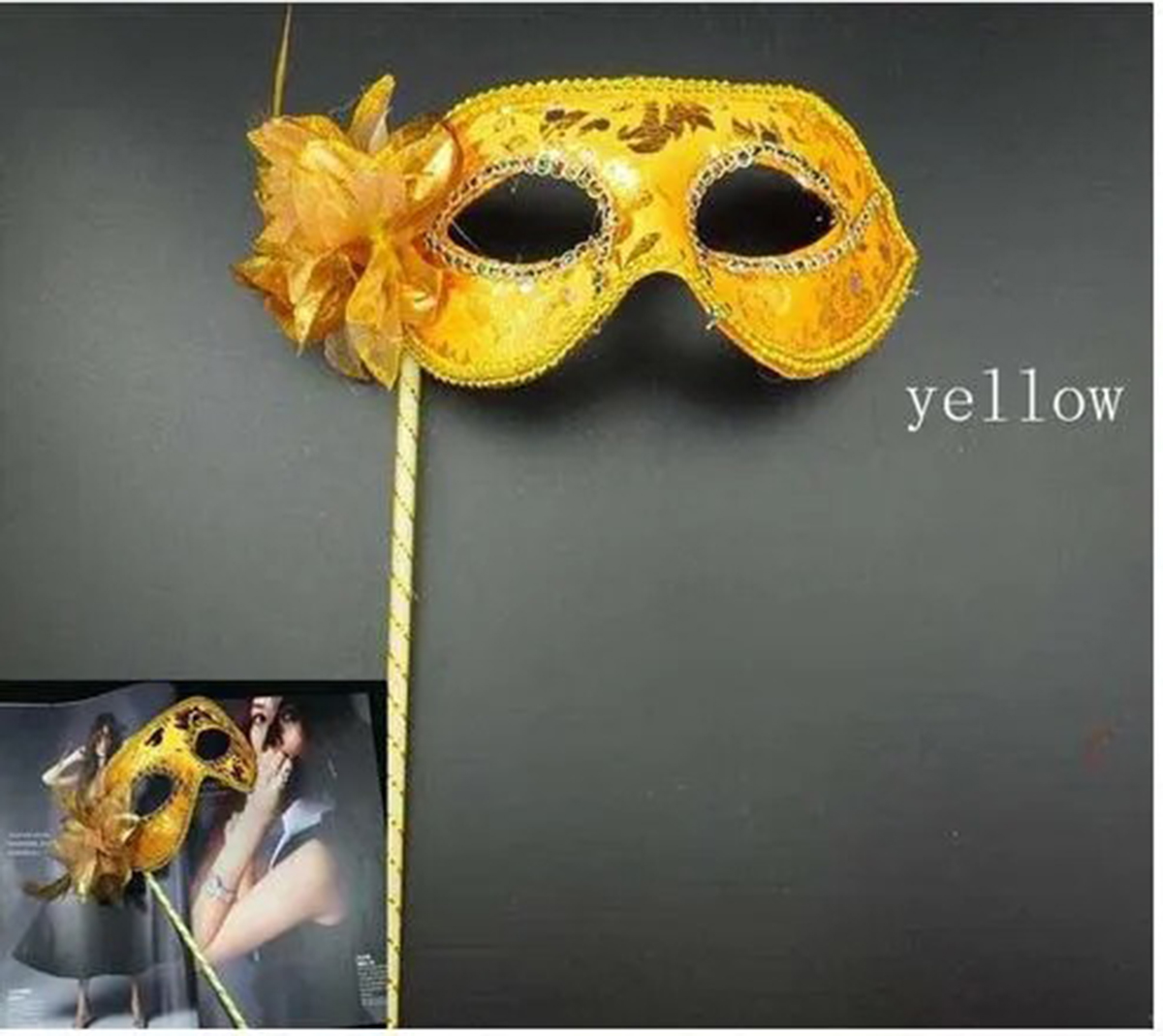 Lüks Taşlı Saplı Maskeli Balo Maskesi Altın Renk 35 cm (5271) Lüks Taşlı Saplı Maskeli Balo Maskesi Altın Renk 35 cm (5271)