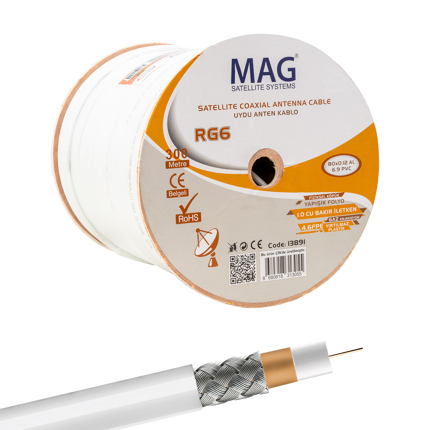 MAG AVANGART RG6/U4 BAKIR SAT1 80 TEL ANTEN KABLOSU (300 METRE) (5271)