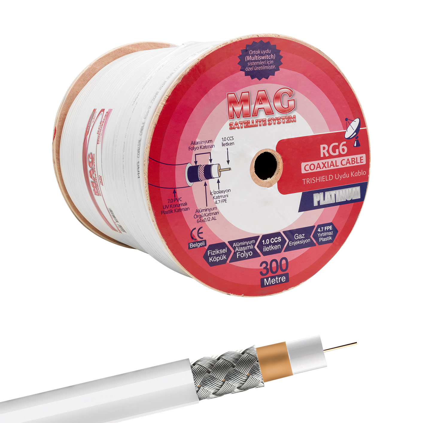 MAG PLATINUM RG6/U4 TRISHIELD 64 TEL ANTEN KABLOSU (300 METRE) (5271)