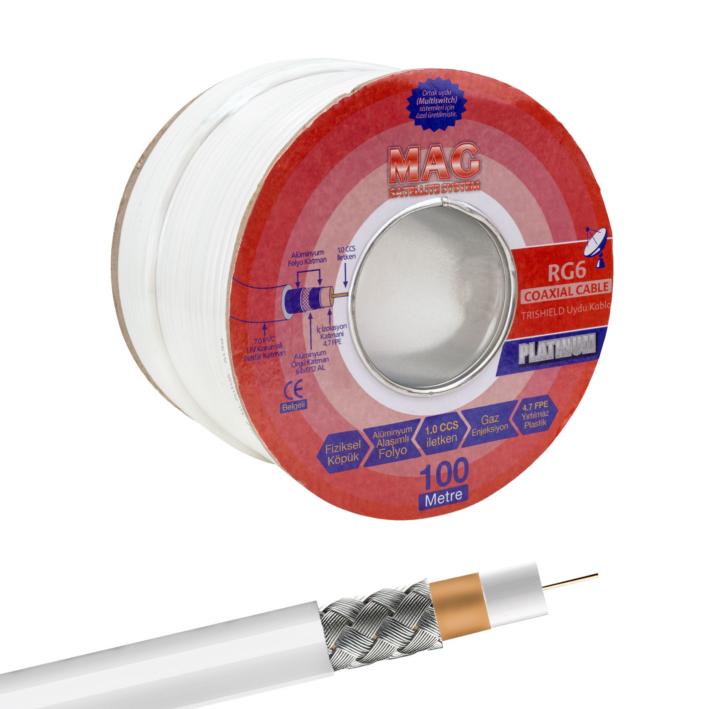 MAG PLATINUM RG6/U4 TRISHIELD 64 TEL ANTEN KABLOSU (100 METRE) (5271)