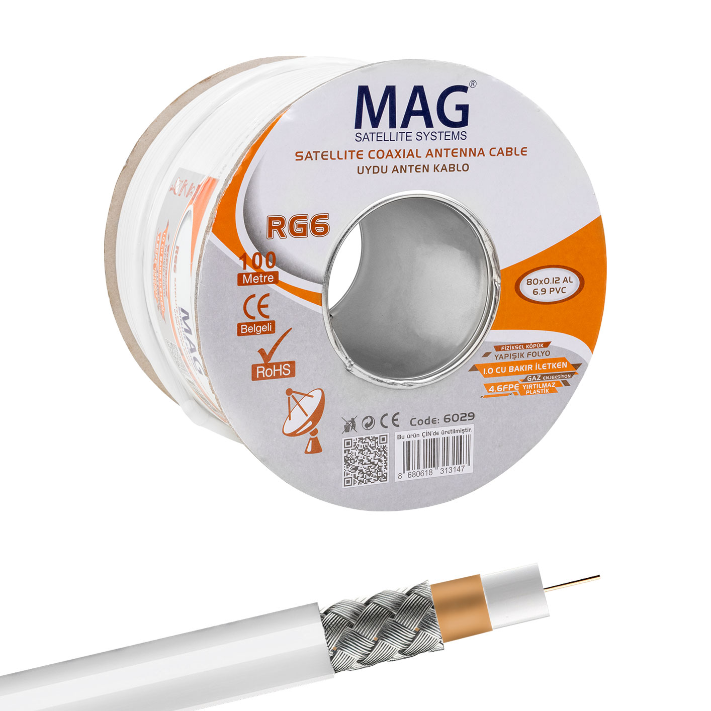 MAG RG6/U4 SAT1 BAKIR ANTEN KABLOSU (100 METRE) (5271)
