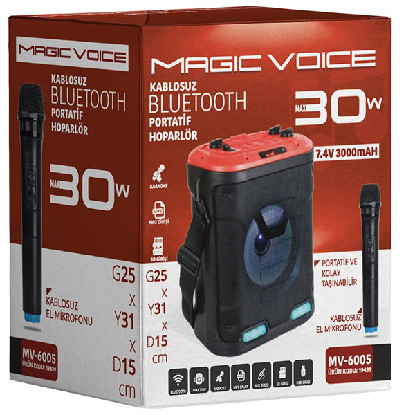 MAGICVOICE MV-6005 VHF EL MİK-USB/SD/BT30 WATT IŞIKLI TAŞINABİLİR ŞARJLI SEYYAR ANFİ (5271) MAGICVOICE MV-6005 VHF EL MİK-USB/SD/BT30 WATT IŞIKLI TAŞINABİLİR ŞARJLI SEYYAR ANFİ (5271)