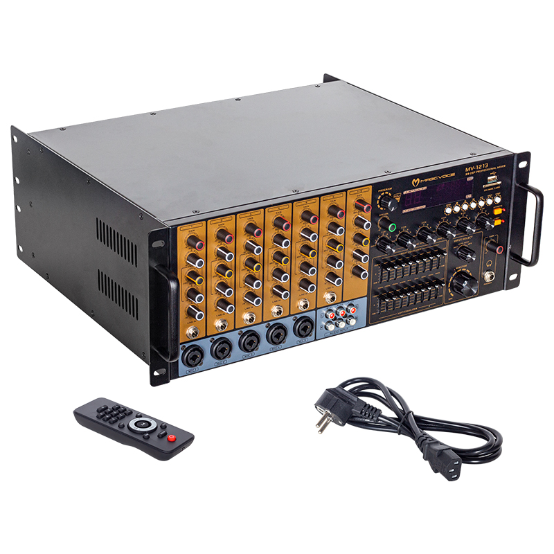 MAGICVOICE MV-1213 KÜP MİXER ANFİ USB BT UK RMS100W  MAX 800W 6 ZON+99DSP+4-16-70-100V TRAFOLU (5271)