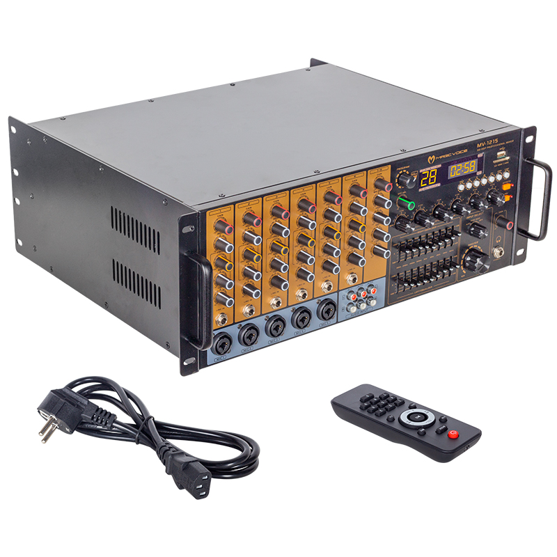 MAGICVOICE MV-1215 KÜP MİXER ANFİ USB BT UK RMS200W MAX 1600W 6 ZON +99DSP+4-16 70 100 V TRAFOLU (5271)