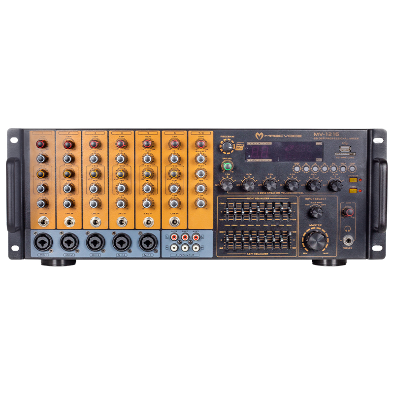 MAGICVOICE MV-1216 KÜP MİXER ANFİ USB BT UK RMS300W MAX 2400W 6 ZON +99DSP+4-16-70-100V TRAFOLU (5271)
