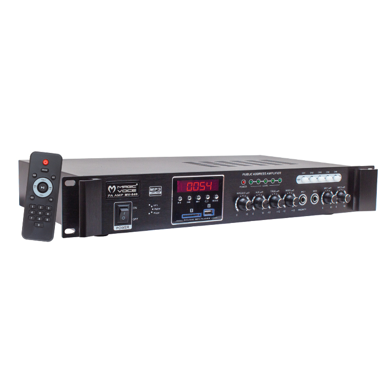 MAGICVOICE MV-540 100 WATT USB/SD/UK BLUETOOTH 2 MİK MUTE GİRİŞLİ 5 BÖLGELİ AÇIP KAPAMA HAT TRAFOLU ANFİ (5271)