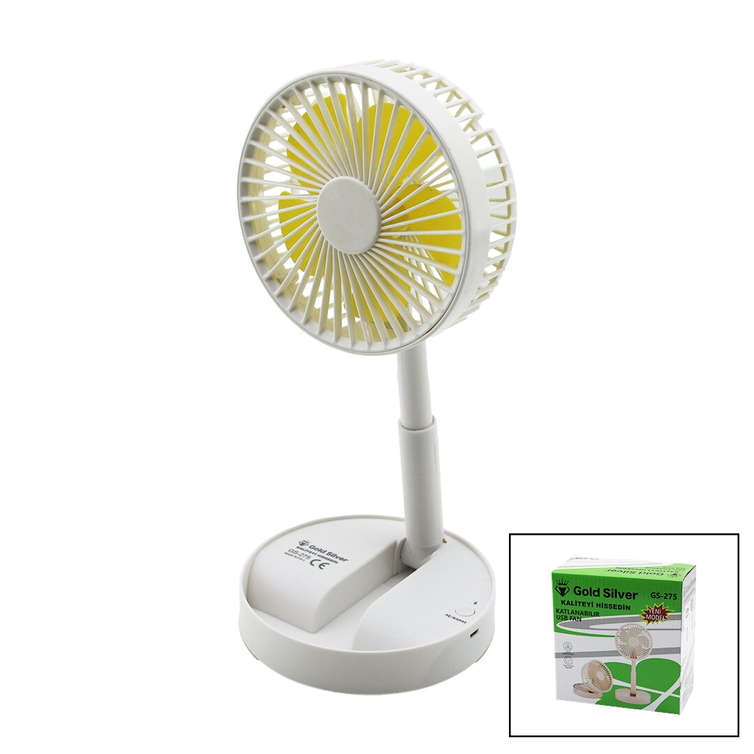 MASA ÜSTÜ VANTİLATÖR USB ŞARJIL KATLANIR FAN=13.6CM - UZAYAN AYAK=11-16CM 180 DERECE TELEFONLUKLU GS-275 (5271)