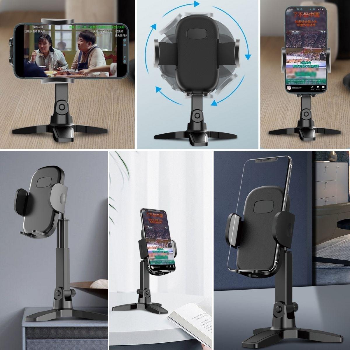 Masaüstü Telefon Standı 360 Derece Dönebilen Başlıklı Ayaklı Telefon Tripodu (5271)