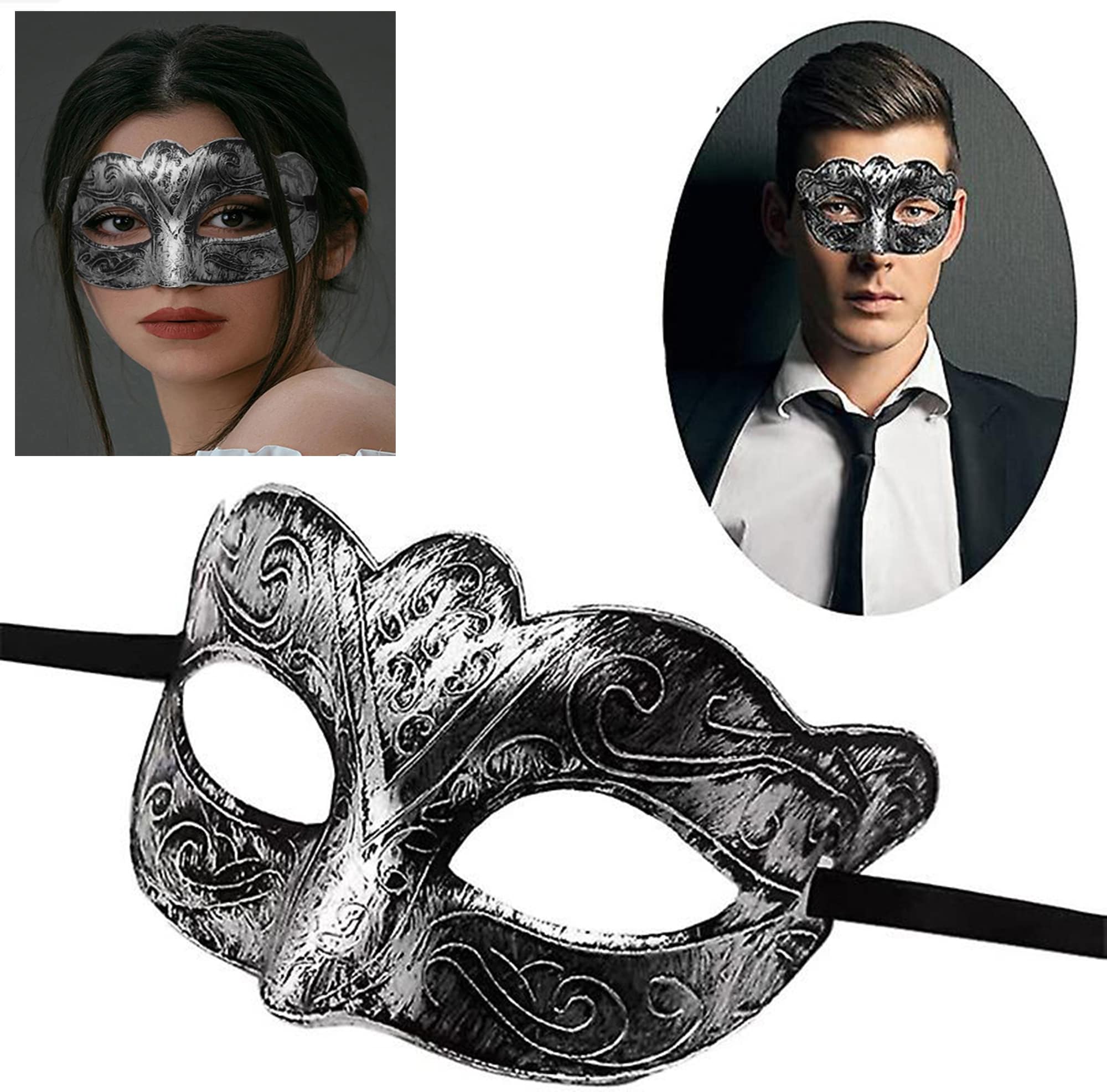 Maskeli Balo Antik Gri Gümüş Eskitilmiş Maske Balo Venedik (5271)