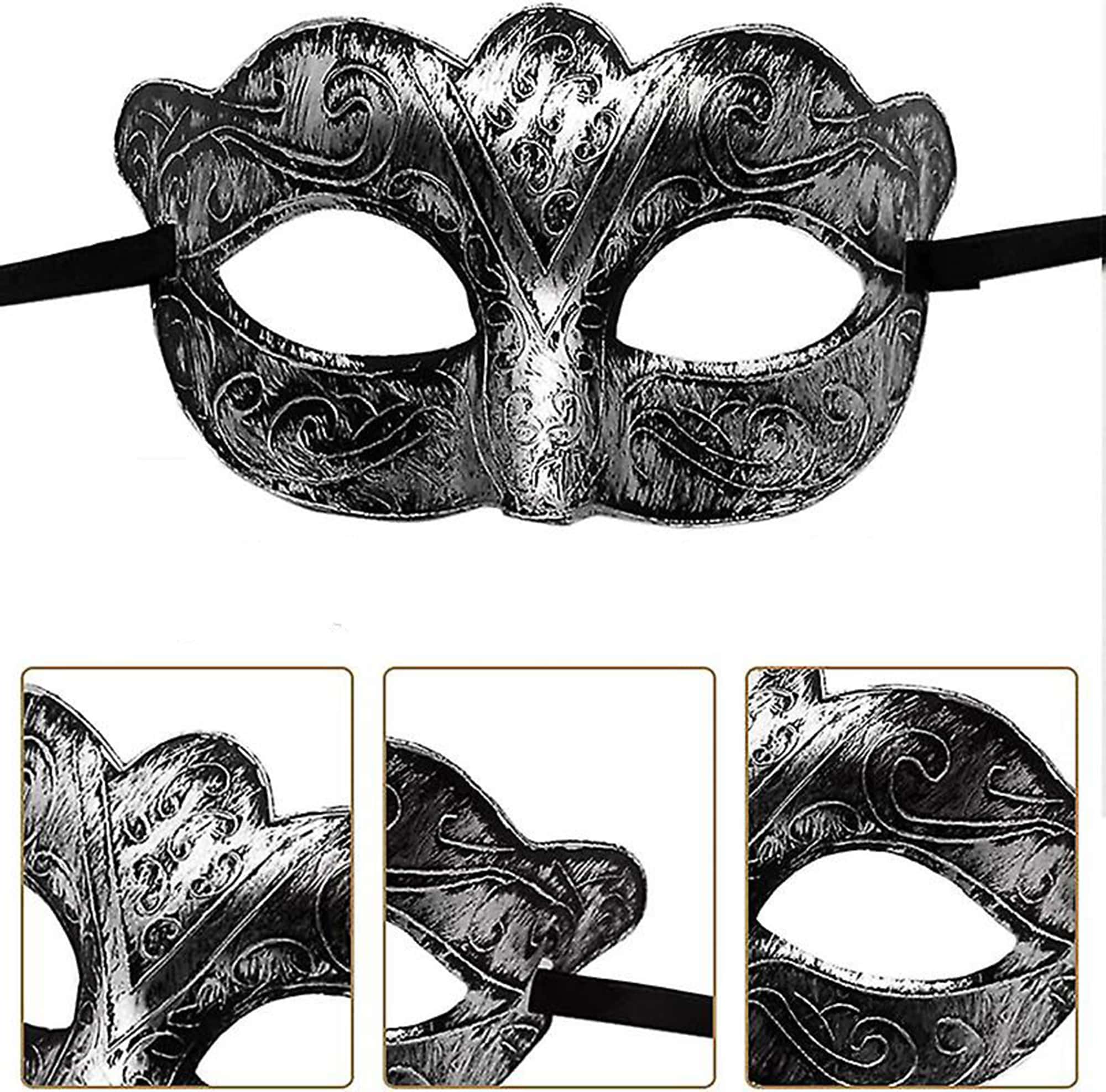 Maskeli Balo Antik Gri Gümüş Eskitilmiş Maske Balo Venedik (5271)