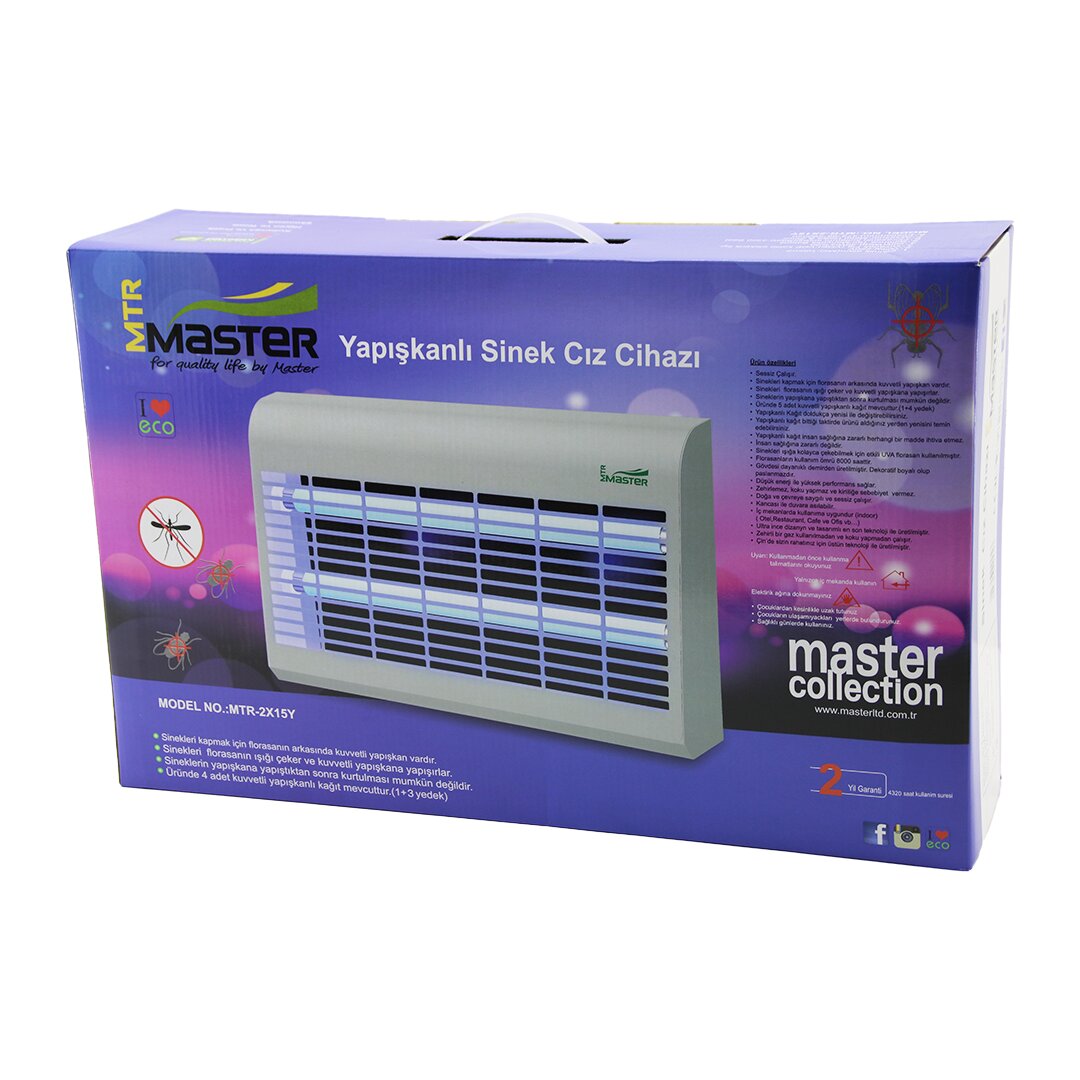 MASTER MTR-2X15Y  YAPIŞKANLI  SİNEK ÖLDÜRÜCÜ CIZ CİHAZI MAKİNE 30W 2PCS LED FLORESAN 100M2 ETKİLİ 47.5X9.5X29CM (5271)