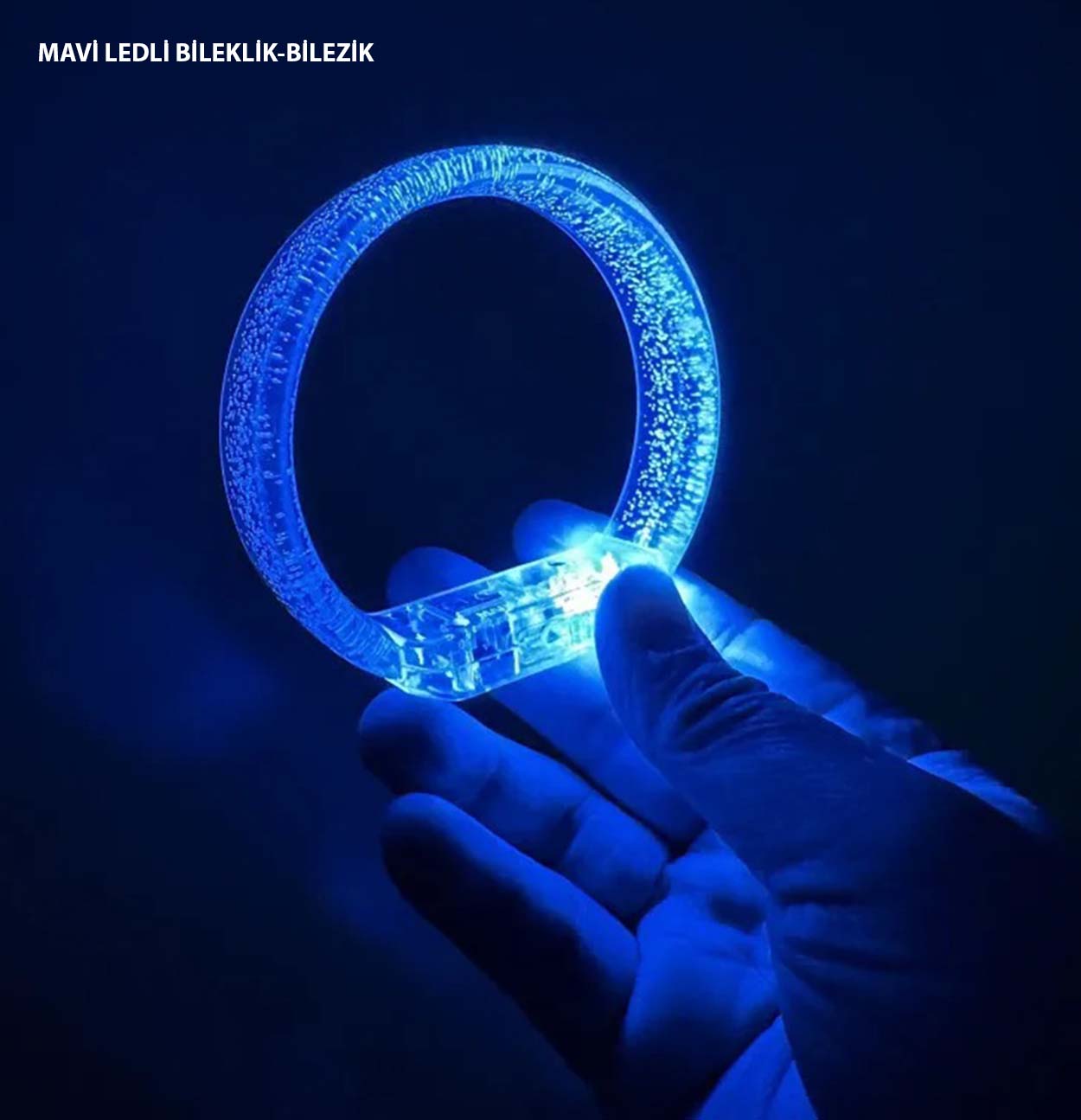 Mavi Led Işıklı Baskı Yapılabilen Pilli Bileklik Bilezik 1,5 cm Genişlik (5271)