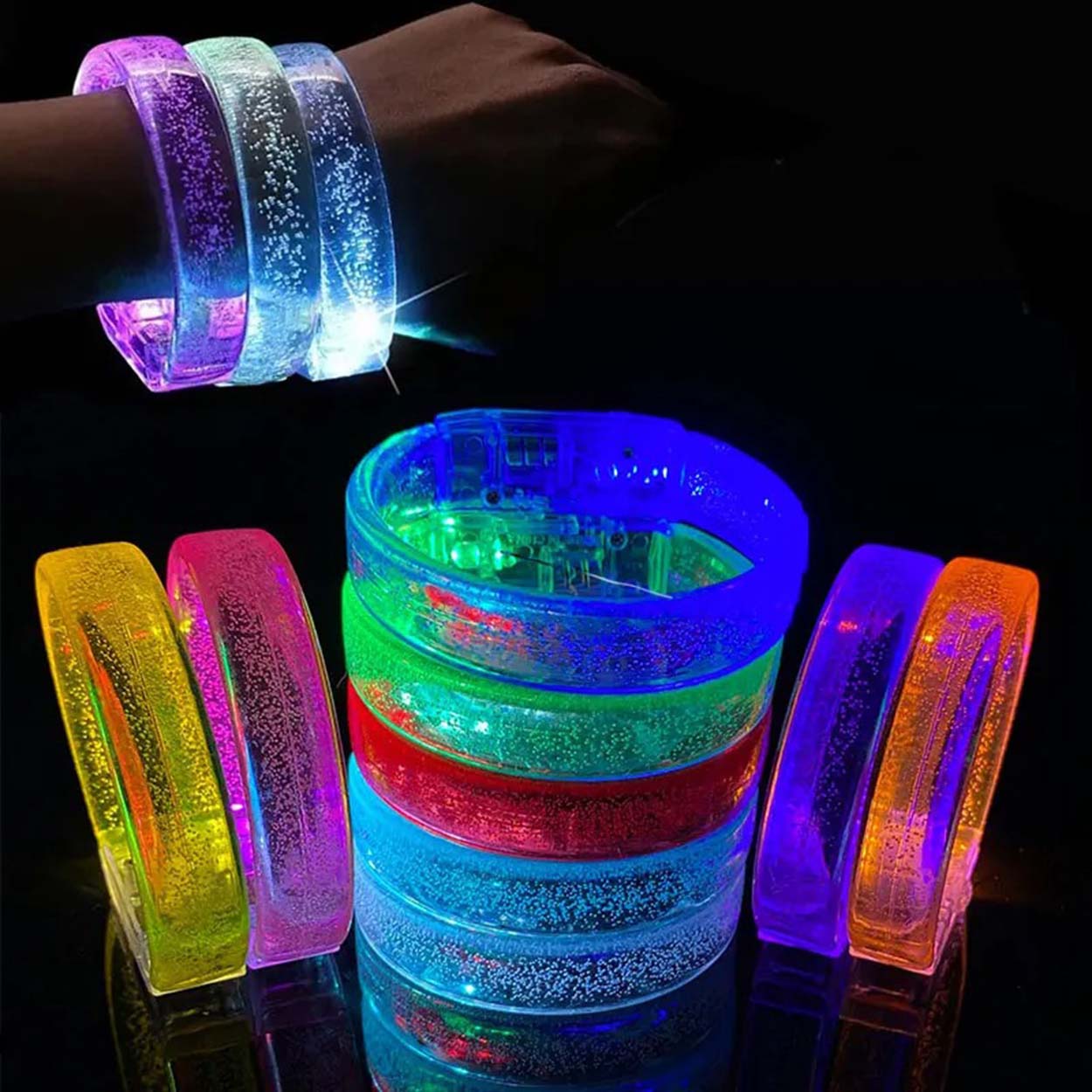 Mavi Led Işıklı Baskı Yapılabilen Pilli Bileklik Bilezik 1,5 cm Genişlik (5271)