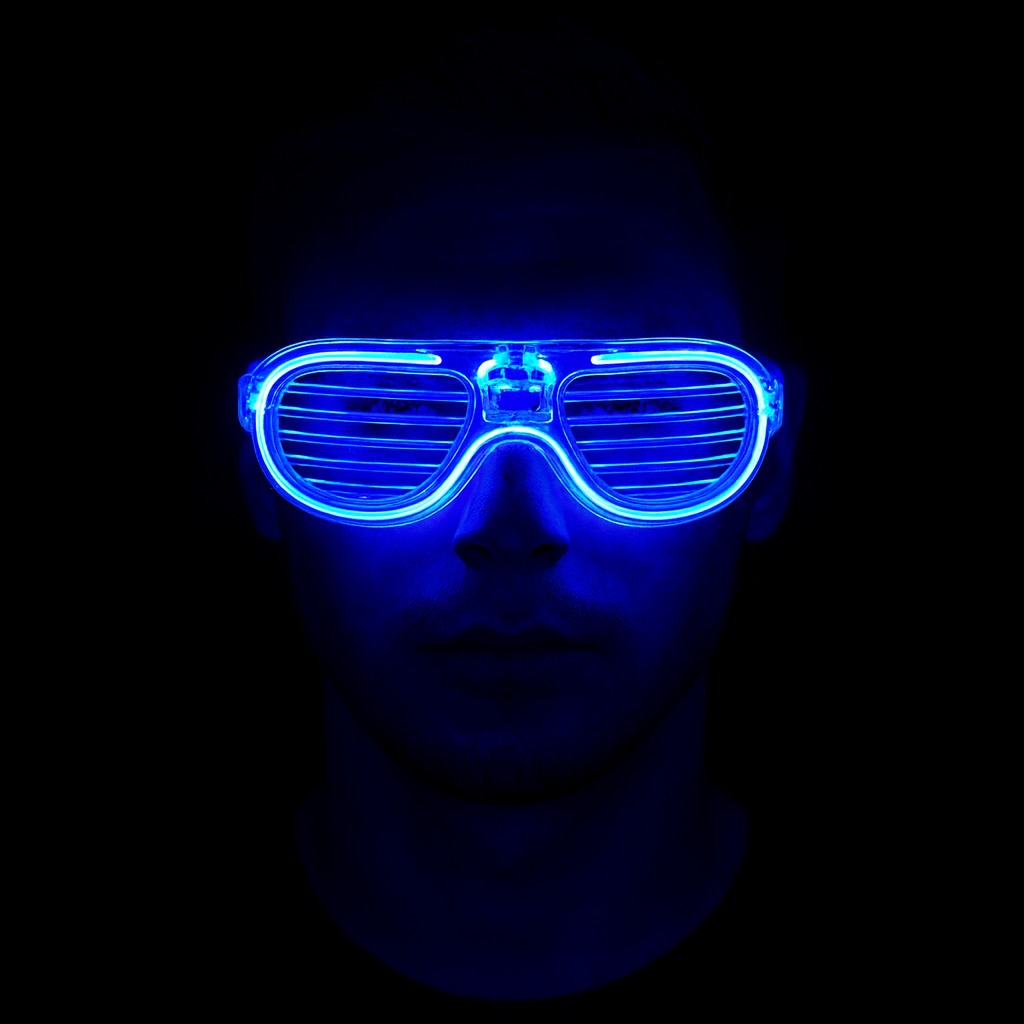 Mavi Led Işıklı Parti Gözlüğü - Neon Glow Şerit Gözlük 3 Modlu (5271)