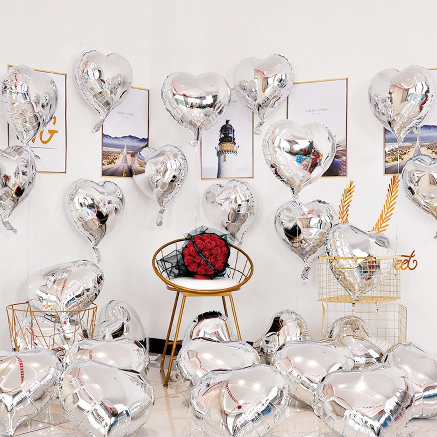 Metalize Parlak Gümüş Kalp Şekilli Uçan Balon Folyo 18 inç 45 cm 10 Adet (5271)