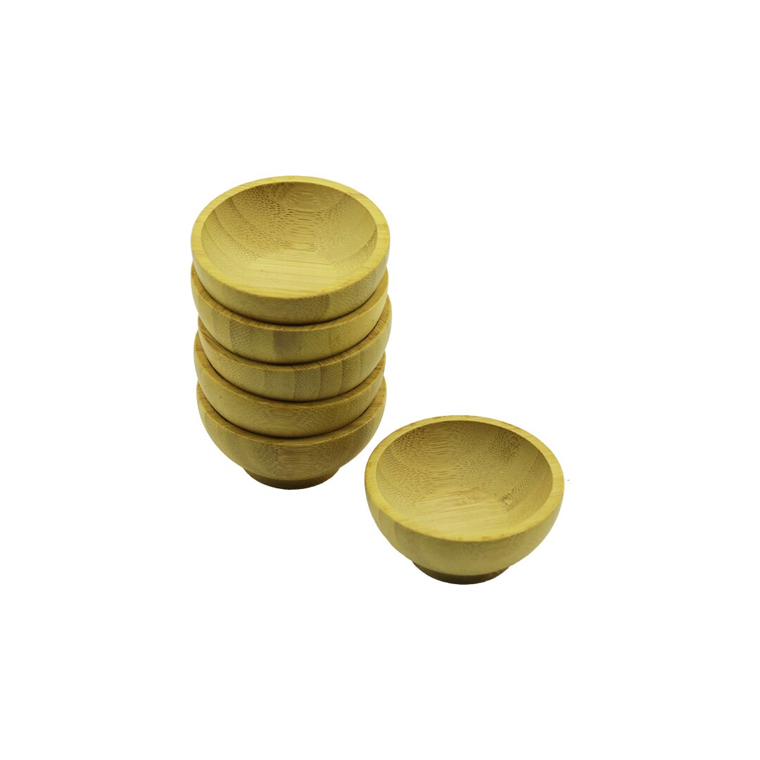 6 ADET MİNİ AHŞAP BAMBU LOKUMLUK - ÇEREZLİK KASE DERİNLİK: 1.5CM  - ÇAP: 6.2CM (5271)