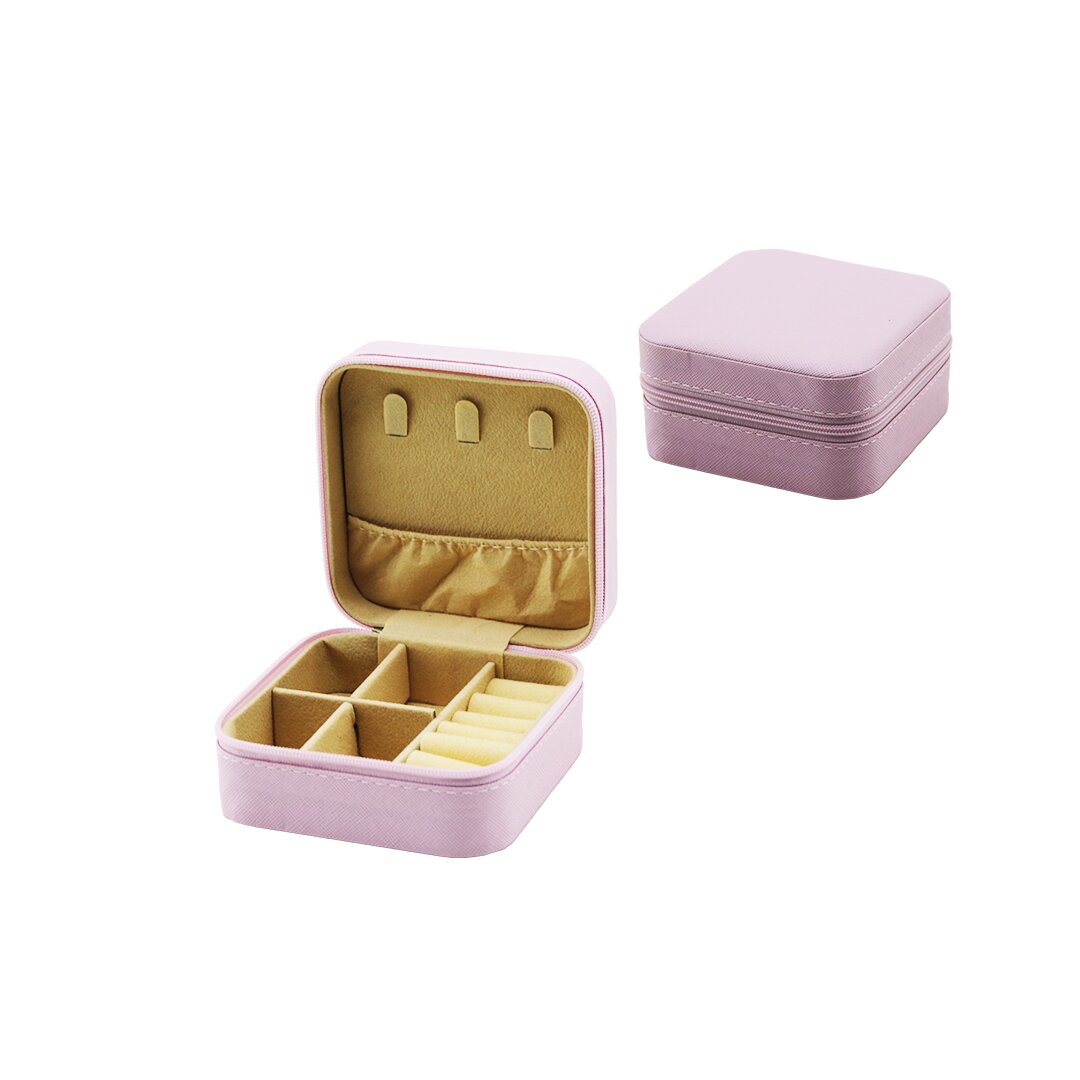MİNİ FERMUARLI TAKI KUTUSU - ÇANTA SUNİ DERİ 4 BÖLME+6 YÜZÜKLÜK+3 KÜPELİK+FİLE =10X10CM - Y:5CM (5271)