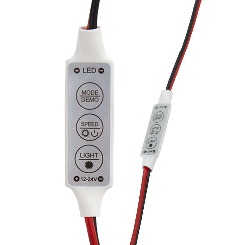 MİNİ ÜÇ TUŞLU TEK RENKLİ 12-24 VOLT LED KONTROL CİHAZI ( KIRMIZI- SİYAH KABLO) (5271)