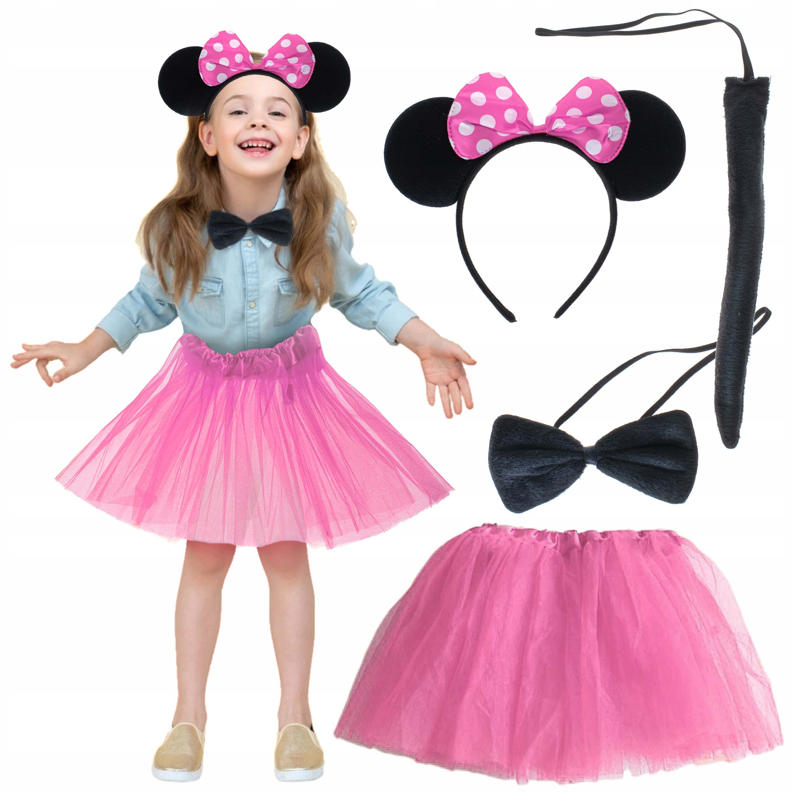 Minnie Kostüm Seti (Pembe Tütü Etek + Pembe Taç + Papyon + Kuyruk) (5271)