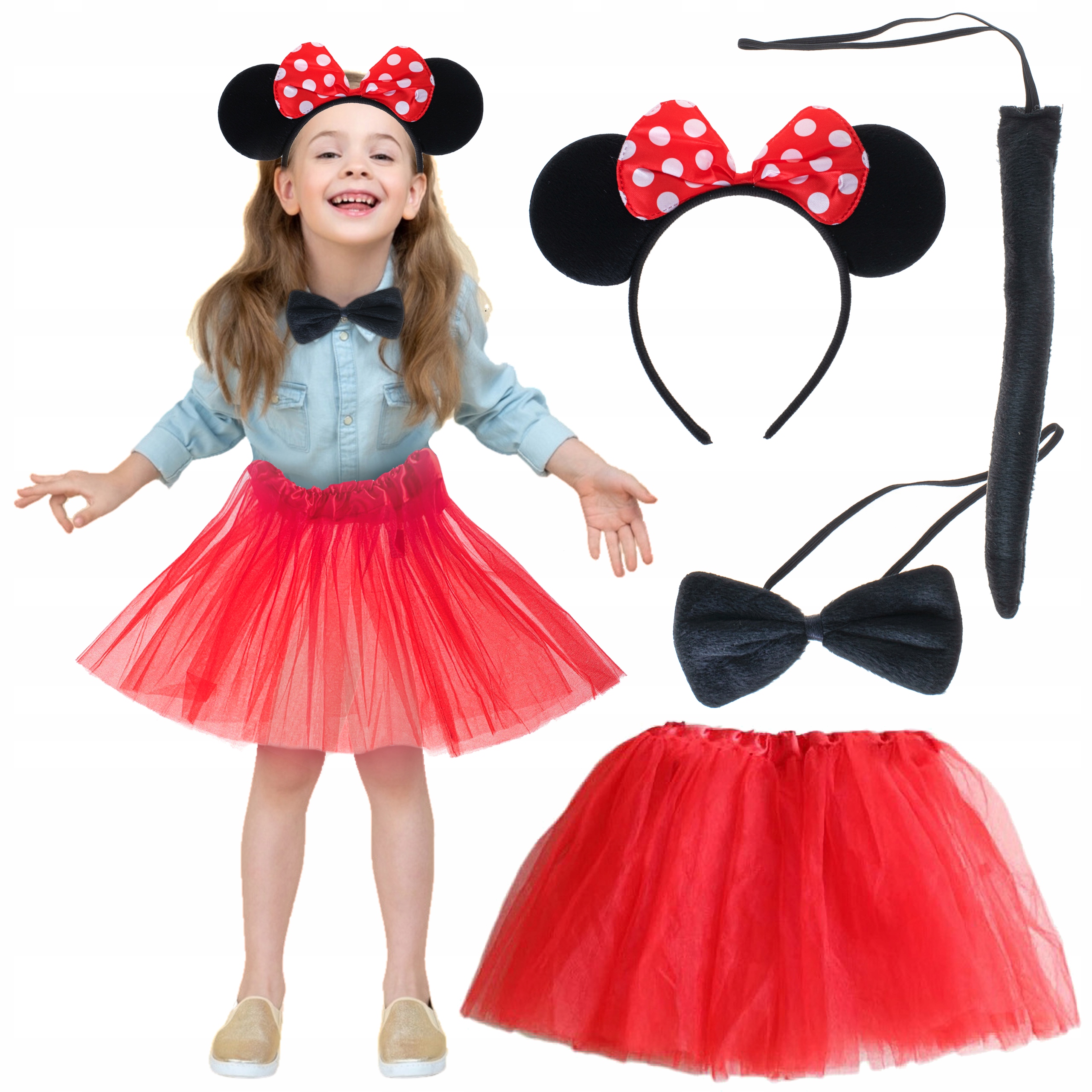 Minnie Mouse Kostüm Seti Etek Taç Kuyruk Papyon Gösteri Seti (5271)