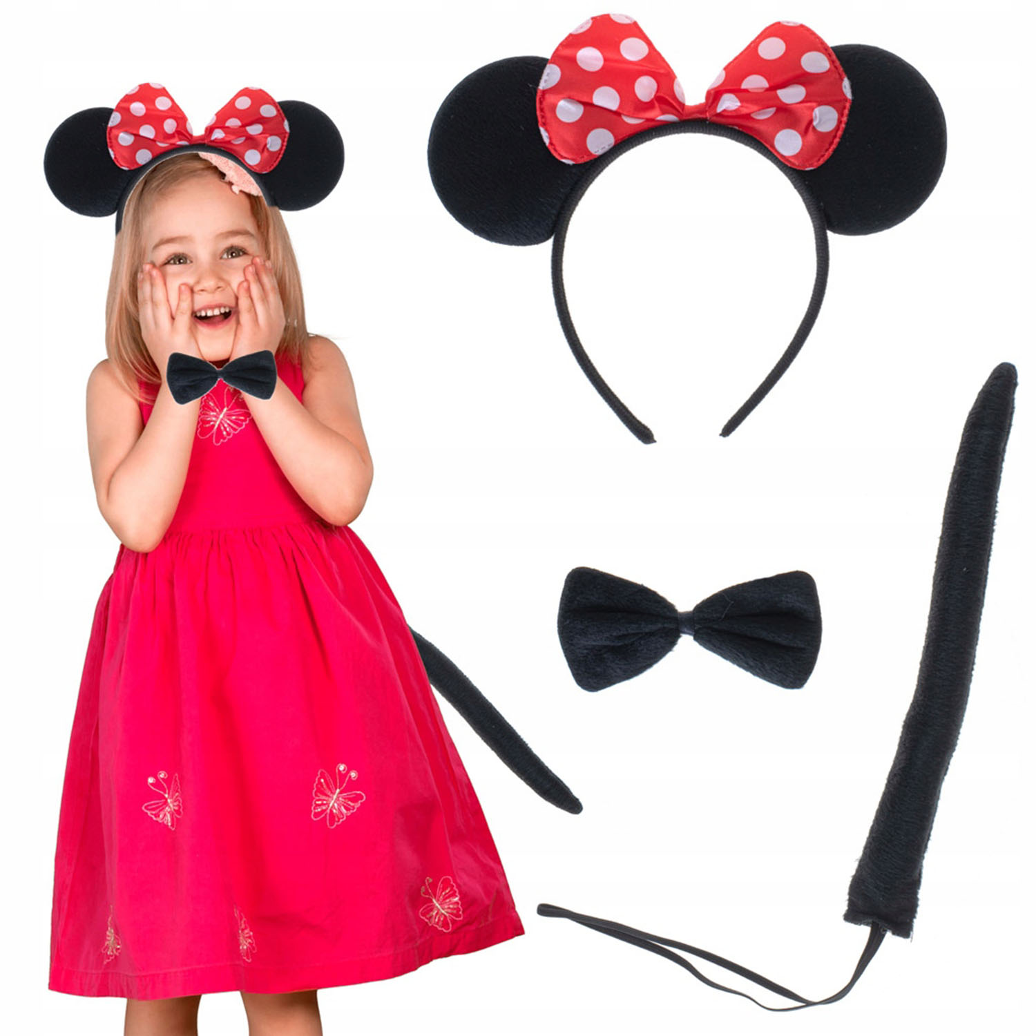 Minnie Mouse Kostüm Seti Taç Kuyruk Papyon Gösteri Seti (5271)