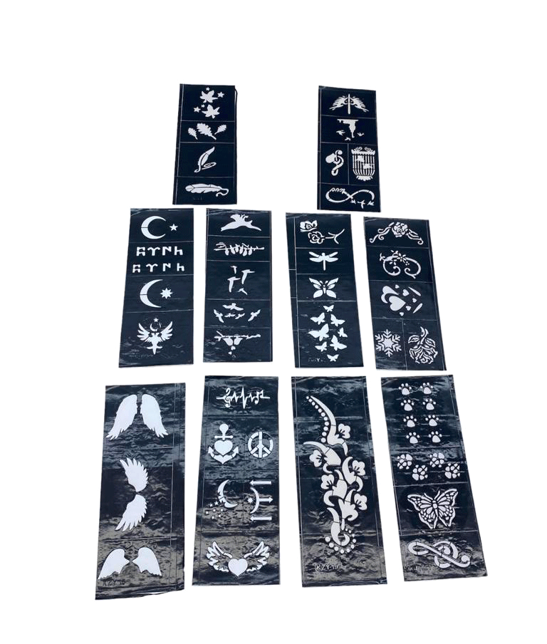 MİX DESEN 8X20CM TÜP KINA DESEN ÇIKARTMA ŞABLONU 10 PARÇA (5271)