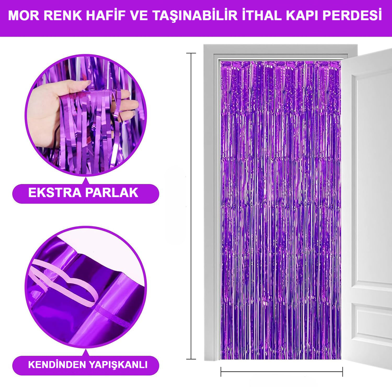 Mor Renk Ekstra Metalize Parlak Saçaklı Arka Fon Perde İthal A Kalite 1x2 Metre (5271)