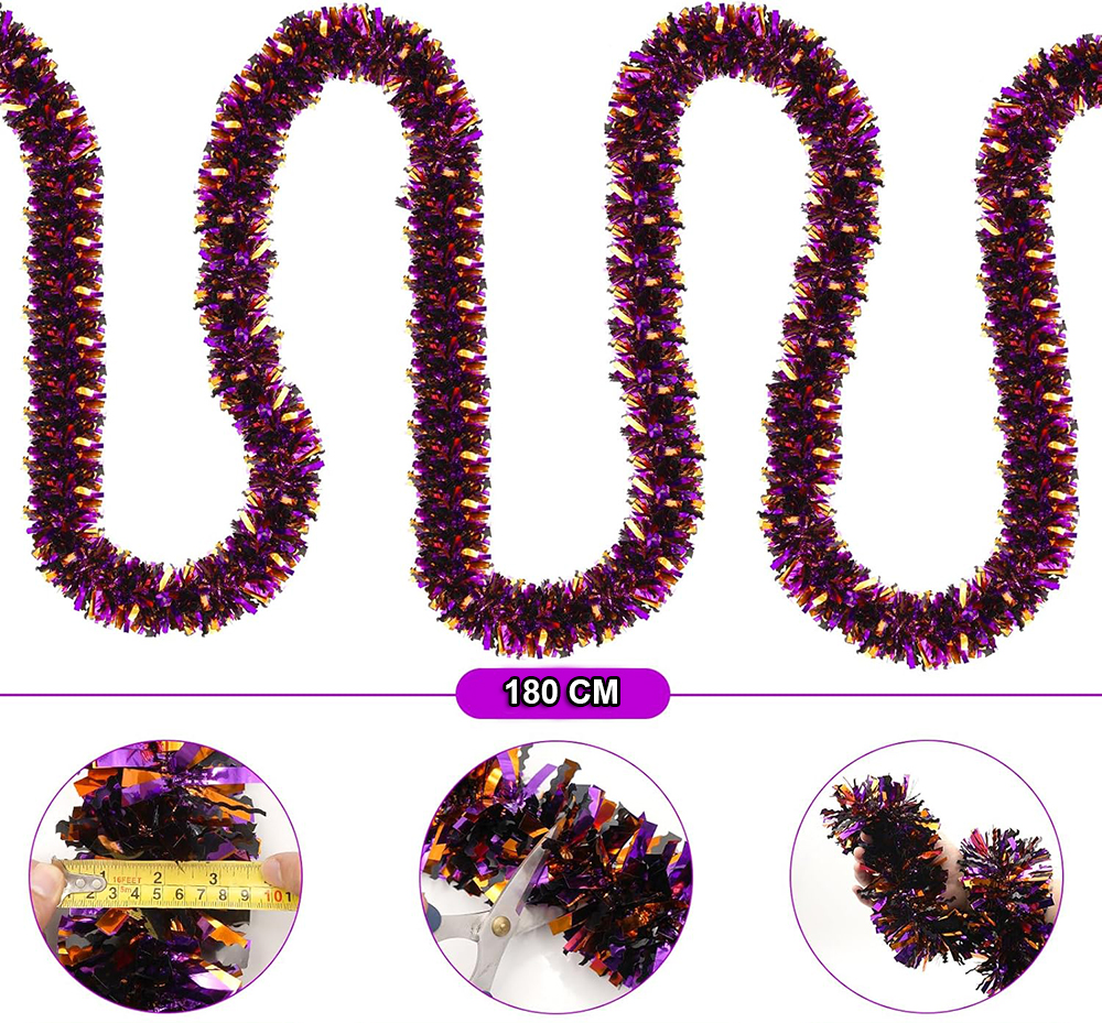 Mor Turuncu Renk 4 cm Genişlik Garland Çift Renk Sim Süs 180 cm (5271)