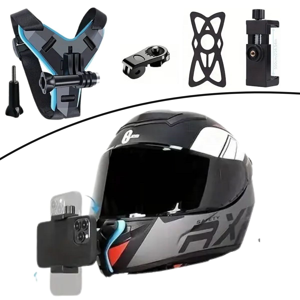 Motorsiklet Kask Önü Takılan Telefon Tutucu Aksiyon Kamerası Takılabilen Aparat (5271)