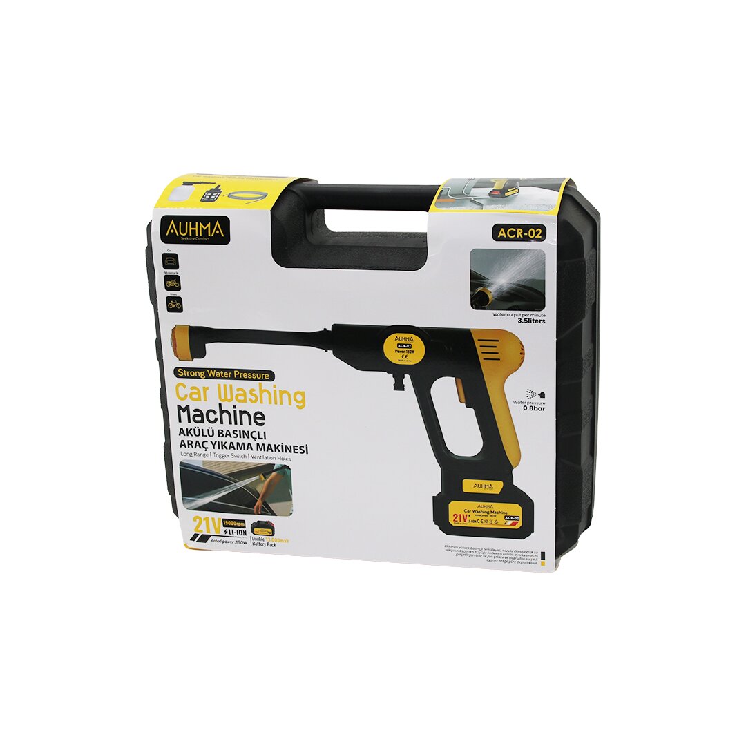 OTO - ARAÇ YIKAMA MAKİNESİ ŞARJLI - YEDEK BATARYALI 180W - 19000 RPM -13000 mAh - 21V -5MT HORTUM- 0.8bar ACR-02 (5271)