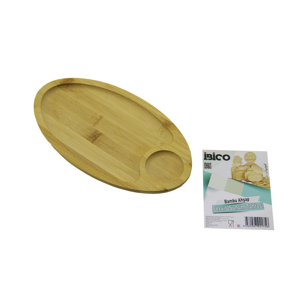 OVAL 2 BÖLMELİ=1+1 AHŞAP BAMBU SERVİS SUNUM TEPSİ - TAHTASI MİNİ TEPSİ 25 X 14 X 1.4CM (5271)