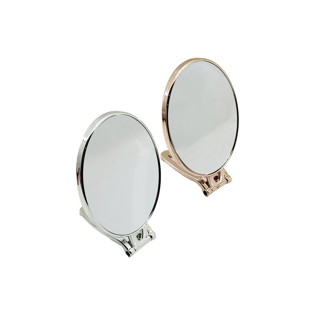 OVAL   6.5 İNÇ=16.5X13CM  MAKYAJ AYNASI  ÇİFT TARAFLI   BRONZ - GÜMÜŞ PLS.ÇERÇEVE   KATLANIR AYAKLI (5271)