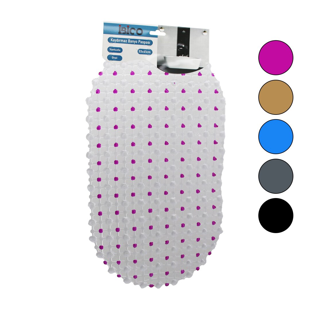 OVAL - EKO PVC +VANTUZ DESEN - ŞEFFAF RENKLİ 122PCS VANTUZ KAYDIRMAZ BANYO - KÜVET PASPAS 33X61CM (5271)