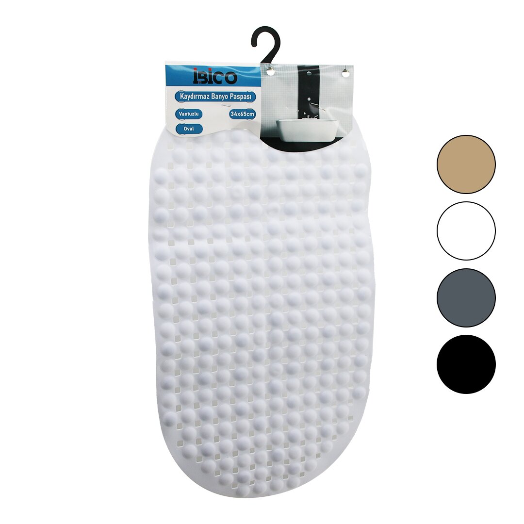 OVAL - PLASTİK KABARTMA TOP DESENLİ - RENKLİ 63PCS VANTUZLU KAYDIRMAZ BANYO - KÜVET PASPASI 34X65CM (5271)
