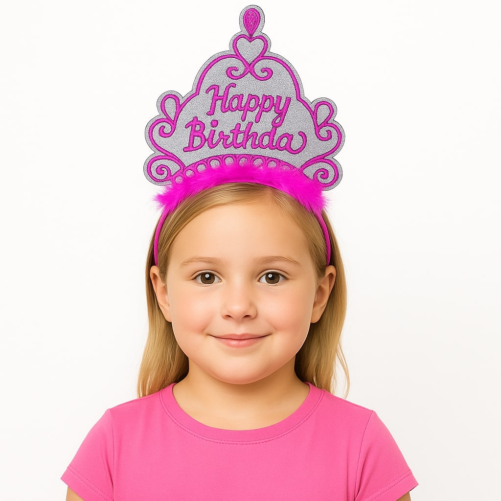 Pembe Happy Birthday Prenses Tacı – Doğum Günü Taç Aksesuarı (5271)