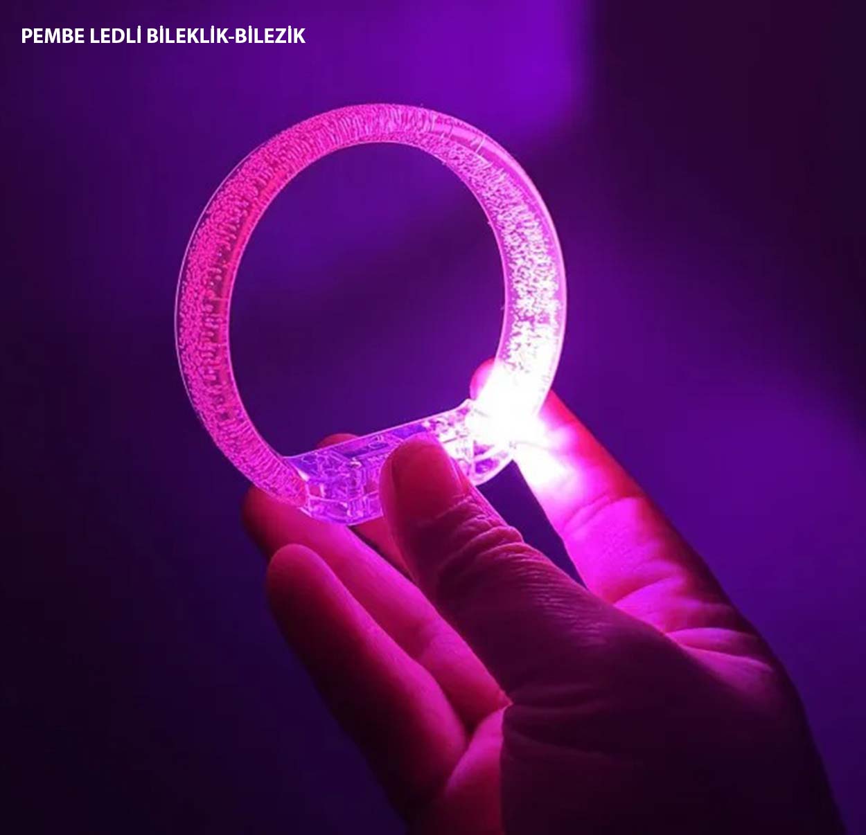 Pembe Led Işıklı Baskı Yapılabilen Pilli Bileklik Bilezik 1,5 cm Genişlik (5271)