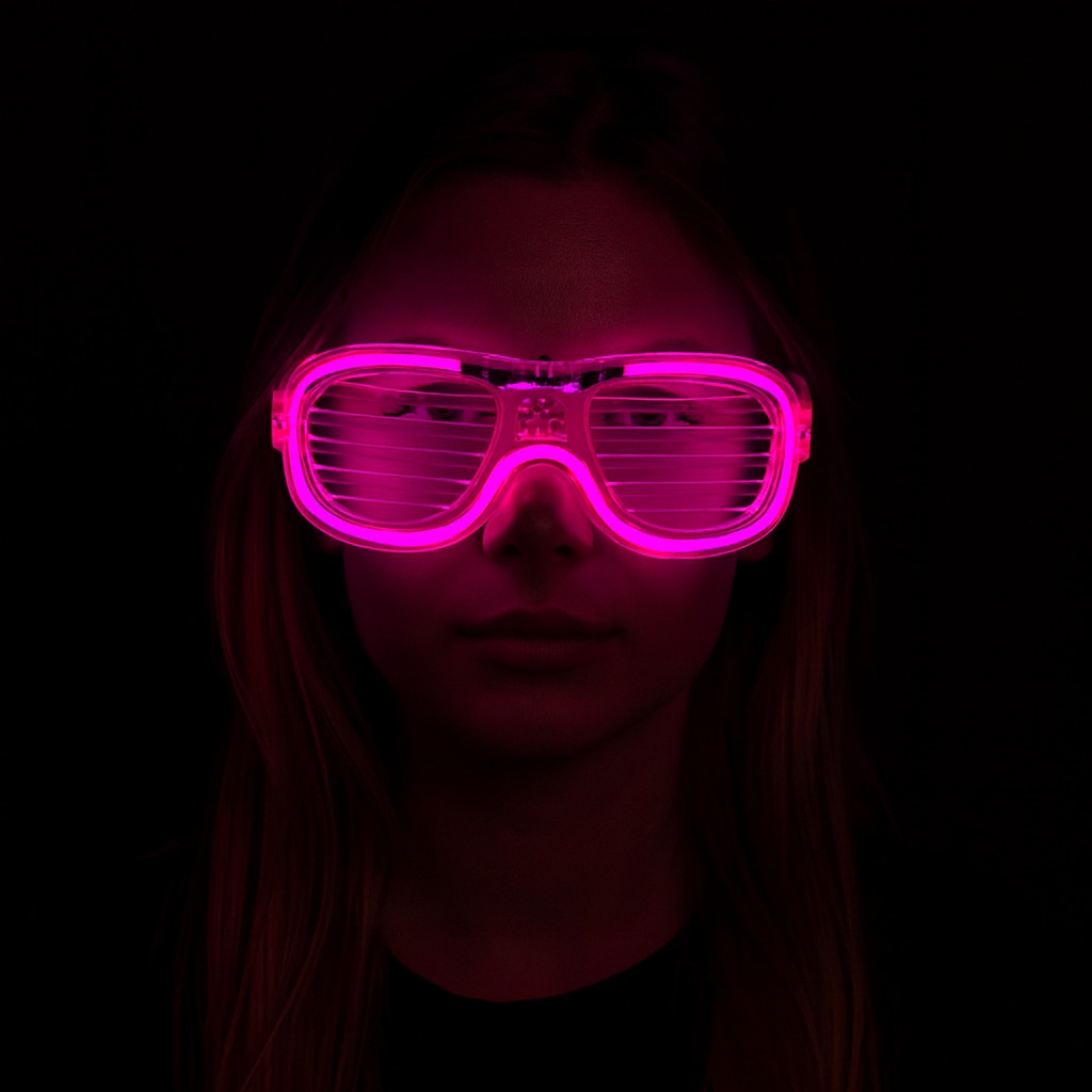Pembe Led Işıklı Parti Gözlüğü - Neon Glow Şerit Gözlük 3 Modlu (5271)