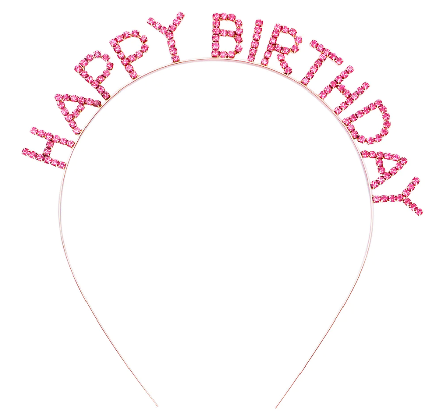 Pembe Renk Kristal Taşlı Gold Renk Kaplama Happy Birthday Taç 16x17 cm (5271)