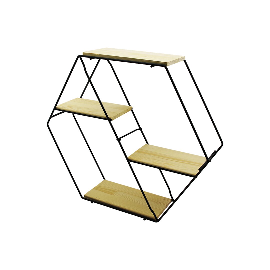 PETEK - 4 KATLI METAL İSKELETLİ - AHŞAP RAFLI  DEKORATİF RAF  60 X 14 X 53 Cm (5271)